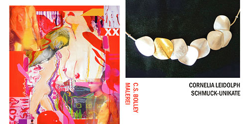 Ausstellung 3 artists in der WOHNFUNKTION, Baaderstr. 66, 80489 München - Gärtnerplatzviertel Vernissage am MO 25.10.2010, 18.30 Uhr Ausstellungsende: 27.11.2010 Ausstellung im Kloster Andechs
Fürstentrakt, Bergstraße 2, 82362 Andechs, Tel. 08152/376-0
„FUNDSTÜCKE“ 
Christian S. Bolley & 
Diana Sandmann